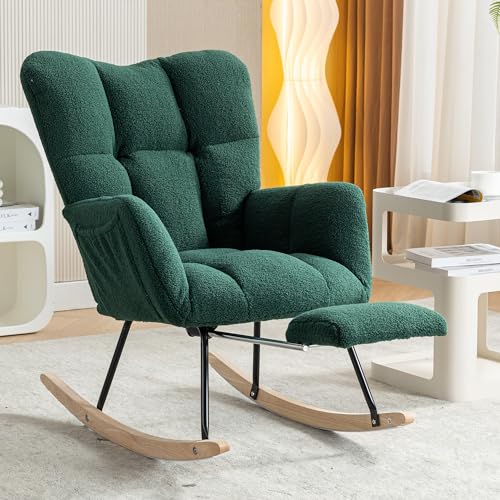 Chronetix Weißer Teddy Schaukelstuhl Mit Ottomane Gepolstert Hochlehner Holz Schaukelstuhl Für Wohnzimmer Schlafzimmer Relaxsessel von Chronetix