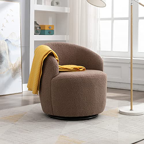 Chronetix Weißer Teddy-Stoff Drehstuhl Gepolstert Fassstuhl Mit Drehbarer Schwarzer Metallbasis Akzentsessel Für Wohnzimmer 62x63x70cm von Chronetix