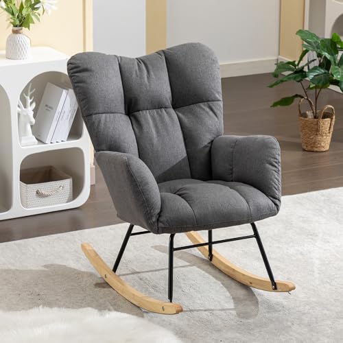 Weißer Schaukelstuhl Mid Century Stil Teddy-Stoff Gepolstert Hohe Rückenlehne Holzschaukelbeine Wohnzimmer Relaxstuhl Schlafzimmer Weißer Schaukelstuhl Mid Century Stil Teddy-Stoff Gepolstert Hohe Rückenlehne Holzschaukelbeine Wohnzimmer Relaxstuhl Schlafzimmer von Chronetix