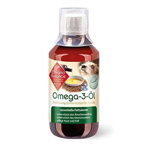 ChronoBalance® Omega-3-Öl für Hunde Lein-Lachsöl Mischung in Lebensmittelqualität natürliche Nahrungsergänzung pflegt Haut und Fell und unterstützt das Immunsystem mit Dosierdeckel (250ml) von ChronoBalance