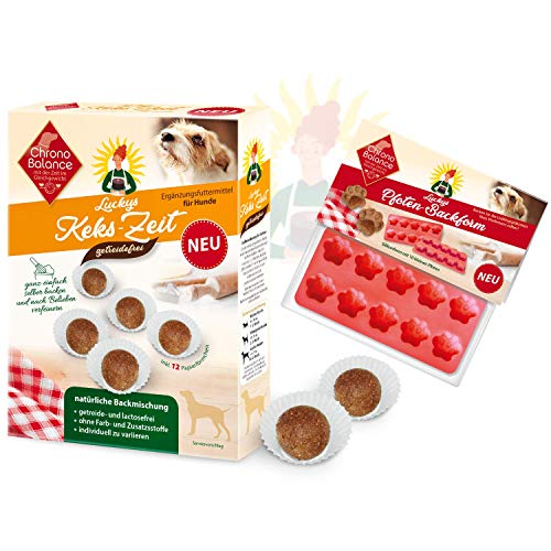 ChronoBalance® Hundekekse, Hundeleckerlies Selbermachen, Leckerli Backmischung für Hunde, lactosefrei, getreidefrei, inkl. 12 Papierförmchen, optional mit Silikon Backmatte/Backform für Hundesnacks von ChronoBalance