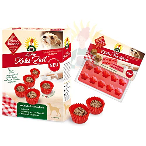 ChronoBalance® Hundekekse, Hundeleckerlies Selbermachen, Leckerli Backmischung (180g) für Hunde, lactosefrei, inkl. 12 Papierförmchen, optional mit Silikon Backmatte/Backform für Hundesnacks von ChronoBalance