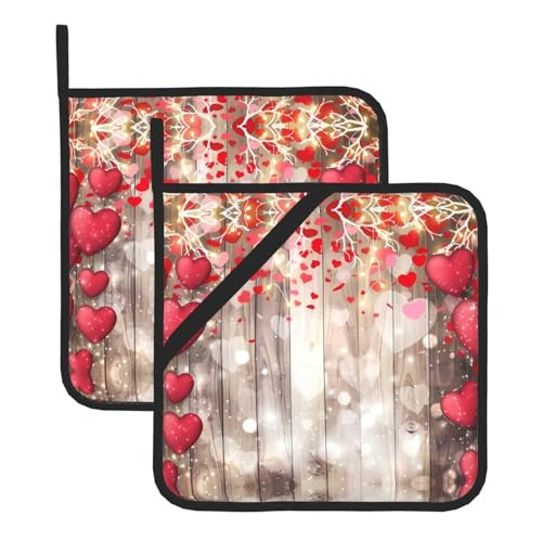 Rote Topflappen in Herzform, Grill-Topflappen für hitzebeständige Topflappen, heiße Pads, Kochen, Backen (2er-Pack) von Chrysm