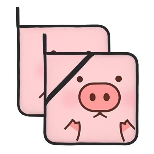 Topflappen mit niedlichem Schweinchen-Motiv, hitzebeständige Topflappen, heiße Pads, Kochen, Backen (2er-Pack) von Chrysm