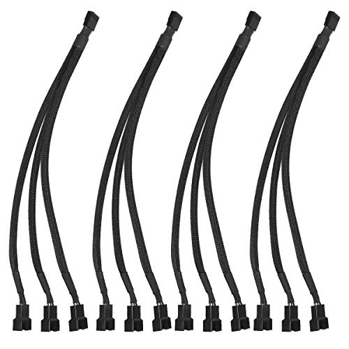 4 Pin PWM Lüfter Lüfterteiler Verlängerungskabel Schwarz Splitter Kabel Lüfterkabel und Adapter, 4 Pcs PC Computer Ventilator Energien Kabel 1 bis 3 Konverter Gastgeber, Schwarzes Sleeved Geflochten von Chstarina