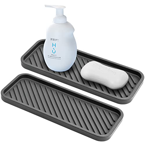 Chstarina 2 Stück Spülbecken Organizer 9 * 23cm Silikon Schwammhalter Küche Bad Organizer für Schwämme, Bürsten, Seife, Abtropfmatte Silikon, Spülmaschinenfestes (Grau) von Chstarina