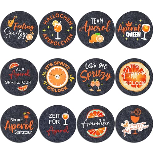 Chsukozic 12 Stück Aperol Untersetzer Filz Geschenk, Holy Aperol Merch Spritz Untersetzer Gläser Aperol Spritz Geschenkset mit Lustigen Coasters Aperol-Sprüchen für Tischdeko von Chsukozic