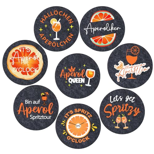 Chsukozic 8 Stück Aperol Untersetzer Filz Geschenk, Holy Aperol Merch Spritz Untersetzer Gläser Aperol Spritz Geschenkset mit Lustigen Coasters Aperol-Sprüchen für Tischdeko von Chsukozic