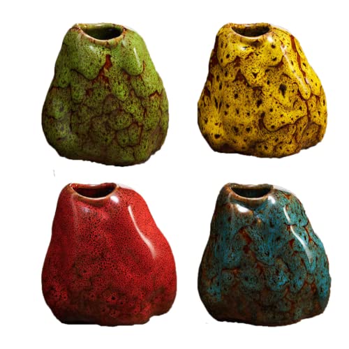 ChuShengQ Luxus-Mini-Keramik-Blumenvasen – Büro-Desktop-Blumenvasen zum Basteln – Mikro-Landschafts-Vasen für Zuhause, Büro, als Schreibtisch-Dekoration, Geschenk, 4 Stück von ChuShengQ