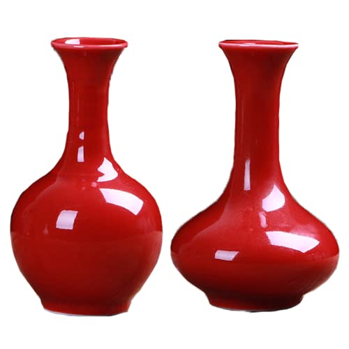 ChuShengQ Rote Mini-Vasen aus Keramik, Blumenvasen – für Büro, Schreibtisch, Blumenvase, Handwerk, Mikro-Landschafts-Vasen, Ornament für Zuhause, Büro, Schreibtisch, Kunstvasen, Geschenk, 2 Stück von ChuShengQ