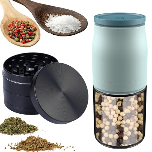 Pfeffermühle Keramikmahlwerk Manuell, Salz und Pfeffermühlen, Gewürzmühle set inkl. 1 Salzmühle für Grobes Salz und 1 Aluminium Kräutermühle Ø 55 mm, Crusher Grinder für Spice Auch als Chilimühle von Chuainxin
