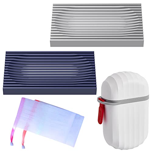 Seifenschale Dusche, 2 Seifenhalter mit Ablauf, Seifenablage Silikon, Seifendose Rutschfreies, Soap Dish Soap Holder, mit 1 Reise Seifenbox und 2 Seifenbeutel, Seifenschalen für Waschbecken/Bad/Küche von Chuainxin
