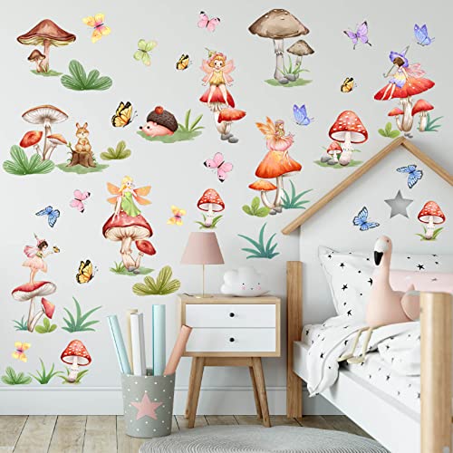 Wandtattoo Kinderzimmer Leuchtender Feen, Schmetterling Leuchtsticker Deko Wandsticker Mädchen Junge, Häschen/Pilz Wandaufkleber Geschenke für Kinder, Wanddeko für Babyzimmer Schlafzimmer Spielzimmer von Chuainxin