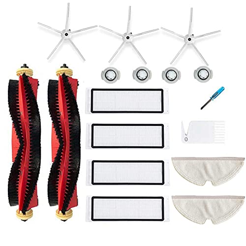 Chuancheng Ersatzset für Xiaomi Roborock S5 MAX S6 MAXV S6 Pure S60 S65 T6 E25 E35 Staubsauger, einschließlich 2 Rollenbürsten 4 Hepa-Filter 4 Wasserkern 3 Seitenbürsten 2 Wischtücher von Chuancheng