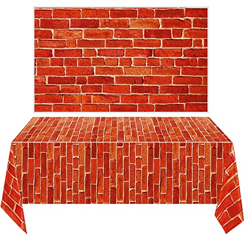 2 Blatt 4,5 x 9 Fuß Backstein Stein Wand Hintergrund Steinwand Szene Setter Ziegelblech Tapete Vorhänge Tür Abnehmbare Ziegelstein Tischdecke Foto für Winter/Halloween Weihnachten Party (Orange Rot, von Chuangdi