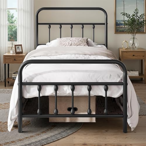 Chuangshuo Guard Twin Bed Frame-Classic Metal Platform Bed Frame Mattress Foundation with Victorian Style Iron Art Headboard/Footboard/Storage Space/No Boxspring Needed/Black von Chuangshuo Guard