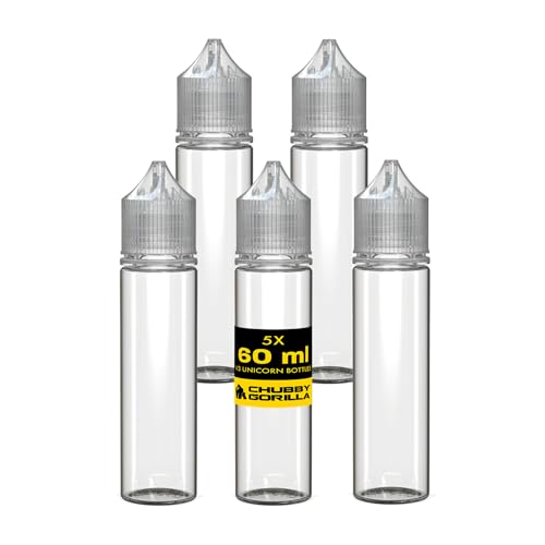 Chubby Gorilla V3 Plastikflaschen für Flüssigkeiten, Öle und E-Liquids, 60 ml, leer, 5 x 60 ml, transparente Flasche mit transparentem Deckel von Chubby Gorilla