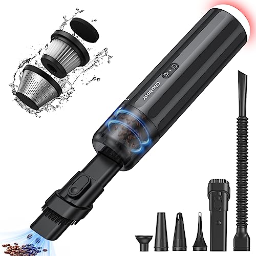 Chuboor Mini Staubsauger Handstaubsauger akku, 15000Pa Leistungsstarker Akku Handstaubsauger Hohe Leistung Mini Staubsauger 6 in 1 mit Luftgebläse/Inflator/Pumpe/LED und SOS-Licht von Chuboor