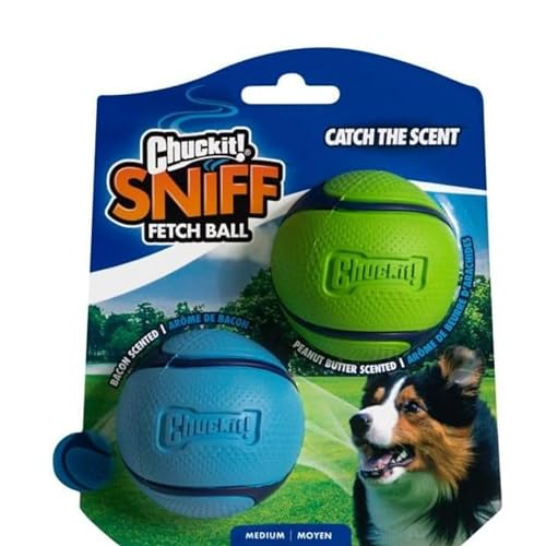 Chuckit! Sniff Ball Hundespielzeug, langlebig, hohe Sprungkraft, Speck und Erdnussbutter duftend, Gummi, Hundeball, Apportierspielzeug, Medium, 2 Stück von Chuckit!
