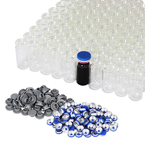 10 ml Klar Glasfläschchen mit Kunststoff-Aluminium-Klappkappen und Gummistopfen, 100 Stück, 20 mm flacher Boden, Laborfläschchen von Chudeng