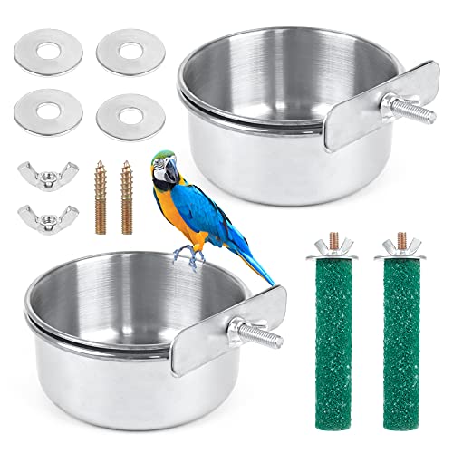 Chudian 2 Stück Vogel Futternapf zum Einhängen, Vogelnapf Edelstahl mit Halter und 2 Sitzstangen für Papageien, Ara, Sittich, Nymphensittich, Wellensittich uvm. Chudian 2 Stück Vogel Futternapf zum Einhängen, Vogelnapf Edelstahl mit Halter und 2 Sitzstangen für Papageien, Ara, Sittich, Nymphensittich, Wellensittich uvm. von Chudian