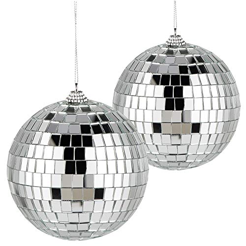 Weihnachtskugeln Silber 10cm, 2 Stück Spiegelkugel Christbaumkugeln Christbaumschmuck Disco Kugel für Party Hochzeit Bar Dekoration Mirrorball Reflektierende Glänzende Echtglasfacetten von Chudian