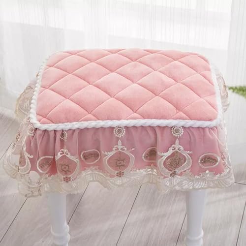 Chukamalilayi Rutschfester Klavierhocker-Bezug, waschbar, rechteckig, staubdicht, passgenau, Sitzbezug für europäische Zuhause, 38 x 58 cm (Lace-Pink, 38 x 58 cm) von Chukamalilayi