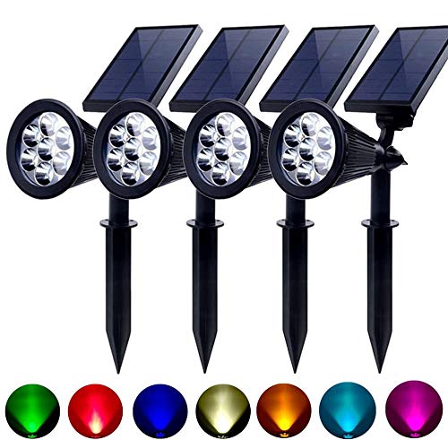 Solar Spot Lights Outdoor 2-in-1 farbig verstellbar 7 LED wasserdichter Sicherheitsbaum Spotlights Lawn Step Walkway Garden Wechselnde und feste Farblichter (Mehrfarbig 4 Stück) von Chulovs