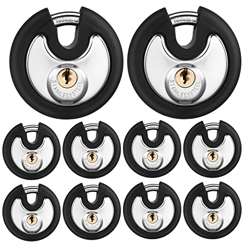 10 Stück 70mm Pad Lock Keyed Alike Padlocks Edelstahl Discus Lock mit schwarzer Gummimantelung, Garagen und Zaun, Schwarzer Gummipuffer mit 20 gleichen Schlüsseln von Chumia