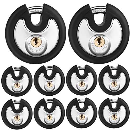 10 Stück 70mm Pad Lock Keyed Alike Padlocks Edelstahl Discus Lock mit schwarzer Gummimantelung, Garagen und Zaun, Schwarzer Gummipuffer mit 20 gleichen Schlüsseln 10 Stück 70mm Pad Lock Keyed Alike Padlocks Edelstahl Discus Lock mit schwarzer Gummimantelung, Garagen und Zaun, Schwarzer Gummipuffer mit 20 gleichen Schlüsseln von Chumia