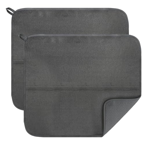 Chumix 2 Stück Abtropfmatte Geschirr 40x45cm | Wiederverwendbar Mikrofaser Abtropfmatte Spüle, Saugfähigkeit, Schnelles Trocknen, zum Trocknen von Teller, Geschirr | Faltbar Dish Drying Mat für Küche von Chumix