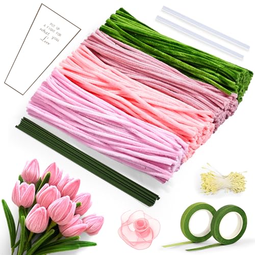 Chumix Pfeifenreiniger Blumen Set, 400 Stück Pfeifenputzer Zum Basteln, 4 Farben mit Grünem Bastelfaden, Schleifenband, Blumen Staubblatt,Pipe Cleaner Flower set für Blumenstrauß DIY Chumix Pfeifenreiniger Blumen Set, 400 Stück Pfeifenputzer Zum Basteln, 4 Farben mit Grünem Bastelfaden, Schleifenband, Blumen Staubblatt,Pipe Cleaner Flower set für Blumenstrauß DIY von Chumix