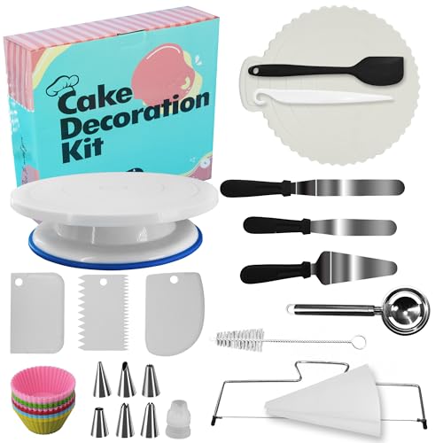 Chumix Tortenplatte Drehbar, Cake Board, Tortenständer Set mit 28cm Drehbare Tortenplatte & Torten Zubehör für Anfänger und Profis - Cake Stand, Drehteller Torte & Kuchen Zubehör von Chumix