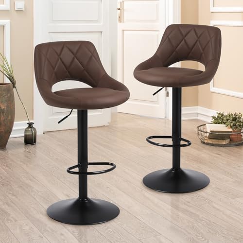 Chummaven Barhocker 2er Set mit Hohlrücken höhenverstellbare Barstühle aus Kunstleder Küchenbarstühle mit schwarzem Chrom-Fußstütze gepolsterte Barstühle für Hausbar Braun von Chummaven
