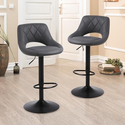 Chummaven Barhocker 2er Set mit Hohlrücken höhenverstellbare Barstühle aus Kunstleder Küchenbarstühle mit schwarzem Chrom-Fußstütze gepolsterte Barstühle für Hausbar Dunkelgrau von Chummaven