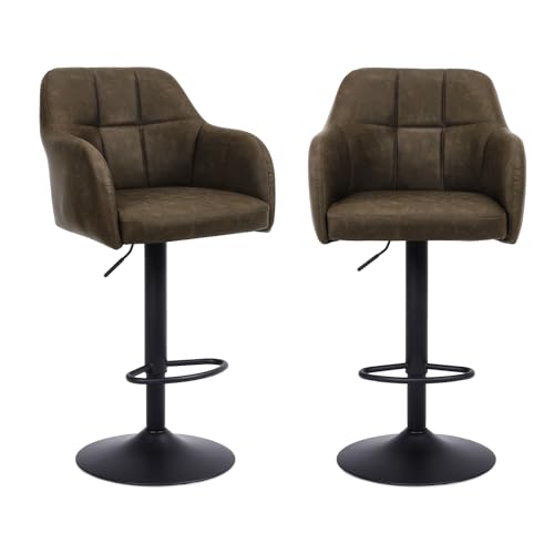 Chummaven Moderne Barhocker 2er Set, Thekenhoher Leder-Barhocker mit Armlehnen Höhenverstellbarer Barstuhl für Kücheninsel Heimkino Esszimmer, Braun von Chummaven