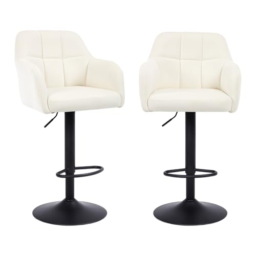 Chummaven Moderne Barhocker 2er Set, Thekenhoher Samt Barhocker mit Armlehnen Höhenverstellbarer Barstuhl für Kücheninsel Heimkino Esszimmer, Weiß von Chummaven