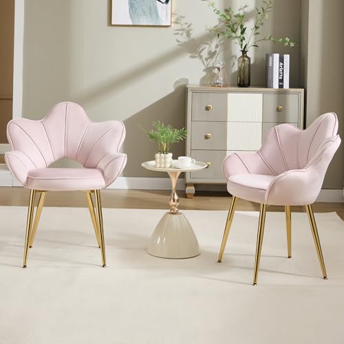 Chummaven Moderne Esszimmerstühle 2er-Set, Blume Rückenlehne, Goldene Metallbeine, Lounge-Stühle, Geeignet für Esszimmer, Wohnzimmer und Schlafzimmer,Rosa von Chummaven