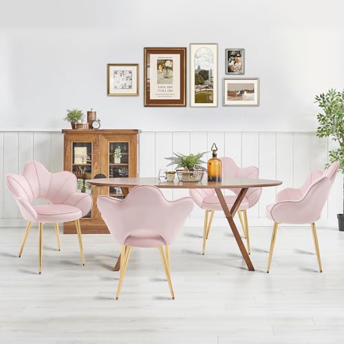 Chummaven Moderne Esszimmerstühle 4er-Set, Blume Rückenlehne, Goldene Metallbeine, Lounge-Stühle, Geeignet für Esszimmer, Wohnzimmer und Schlafzimmer,Rosa von Chummaven