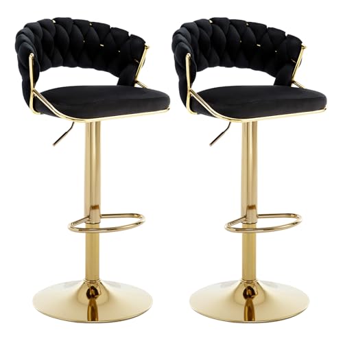 Chummaven Moderne Samt Barhocker 2er Set mit gewebter hohler Rückenlehne Verstellbare gepolsterte Frühstückshocker für Kücheninsel Esszimmer und Bar,Schwarz Chummaven Moderne Samt Barhocker 2er Set mit gewebter hohler Rückenlehne Verstellbare gepolsterte Frühstückshocker für Kücheninsel Esszimmer und Bar,Schwarz von Chummaven