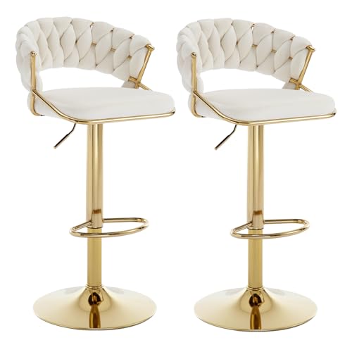Chummaven Moderne Samt Barhocker 2er Set mit gewebter hohler Rückenlehne Verstellbare gepolsterte Frühstückshocker für Kücheninsel Esszimmer und Bar,Weiß Chummaven Moderne Samt Barhocker 2er Set mit gewebter hohler Rückenlehne Verstellbare gepolsterte Frühstückshocker für Kücheninsel Esszimmer und Bar,Weiß von Chummaven