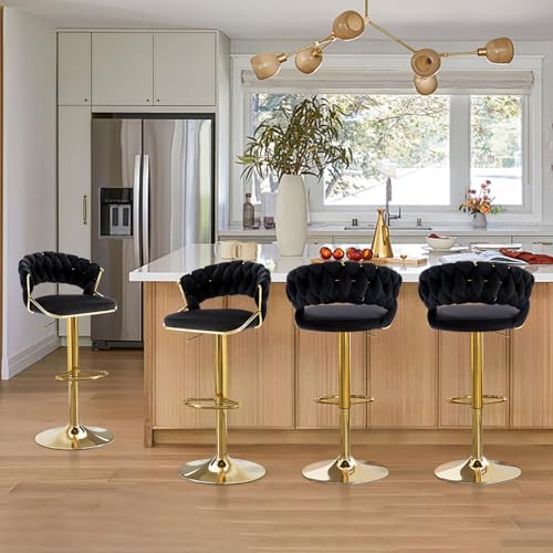 Chummaven Moderne Samt Barhocker 4er Set mit gewebter hohler Rückenlehne Verstellbare gepolsterte Frühstückshocker für Kücheninsel Esszimmer und Bar,Schwarz Chummaven Moderne Samt Barhocker 4er Set mit gewebter hohler Rückenlehne Verstellbare gepolsterte Frühstückshocker für Kücheninsel Esszimmer und Bar,Schwarz von Chummaven