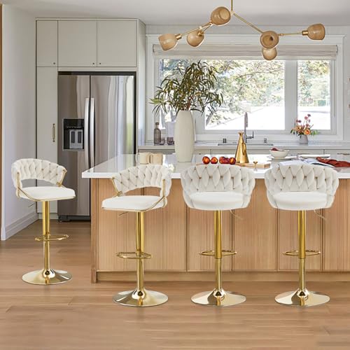 Chummaven Moderne Samt Barhocker 4er Set mit gewebter hohler Rückenlehne Verstellbare gepolsterte Frühstückshocker für Kücheninsel Esszimmer und Bar,Weiß Chummaven Moderne Samt Barhocker 4er Set mit gewebter hohler Rückenlehne Verstellbare gepolsterte Frühstückshocker für Kücheninsel Esszimmer und Bar,Weiß von Chummaven