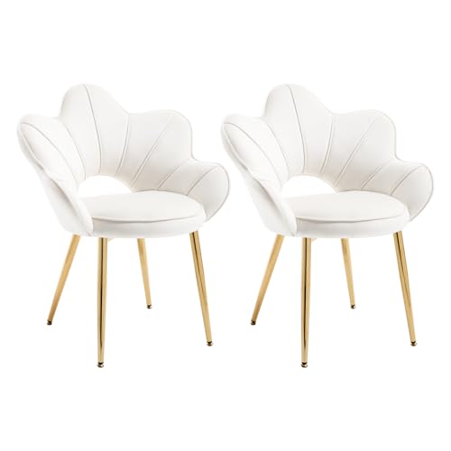 Chummaven Relaxsessel 2er-Set mit Armlehnen, Blumen-Rückenlehne und goldenen Metallbeinen, Moderner Loungesessel für Wohnzimmer, Essbereich und Schlafzimmer,Creme von Chummaven