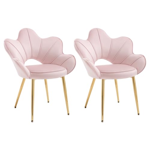 Chummaven Relaxsessel 2er-Set mit Armlehnen, Blumen-Rückenlehne und goldenen Metallbeinen, Moderner Loungesessel für Wohnzimmer, Essbereich und Schlafzimmer,Rosa von Chummaven