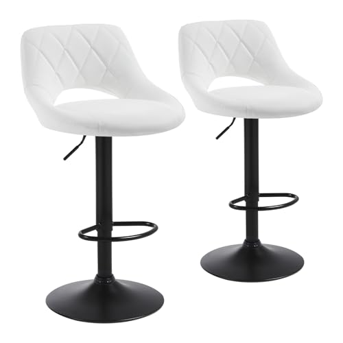 Chummaven Barhocker 2er Set mit Hohlrücken höhenverstellbare Barstühle aus Kunstleder Küchenbarstühle mit schwarzem Chrom-Fußstütze gepolsterte Barstühle für Hausbar, Weiß von Chummaven