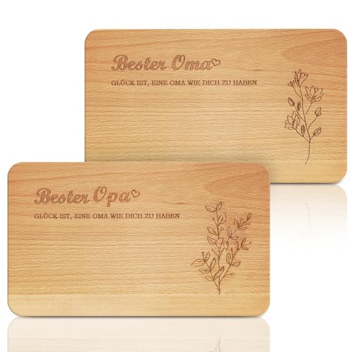 2er Set Oma und Opa Geschenk, Frühstücksbrettchen Holz, Gravur Buchenholz Frühstücksbrettchen, Geschenkidee zum Geburtstag für Oma Opa von ChunDA