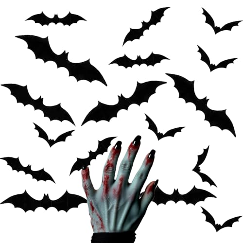 60 Stück Halloween Deko,Fledermaus Deko,Halloween Fledermaus,Fledermäuse 3d Decoration,Indoor Dekoration-Fledermausspinne,3D-Fledermaus-Dekoration Aufkleber,Batman Diy Decor,Decorations von ChunRun