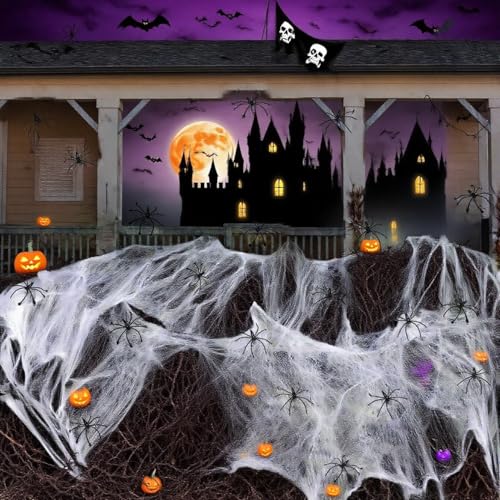 Halloween Deko Set,60g Dehnbare Spinnennetze &30Künstliche Spinnen-Perfekt für Innen/Außen, Garten,Tür Fenster Kamin Häuser Spukhaus&Partyzubehör Halloween Decorations Spider Web with 30 Fake Spiders von ChunRun