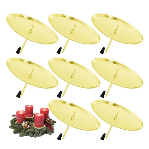 Chuner 8 STK Adventskranz Kerzenhalter Metall Kerzenständer mit Dorn- Ø 8 cm, für DIY Adventskranz Deko, Advent Weihnachten Kerzenteller, Adventskerzenhalter Gold von Chuner